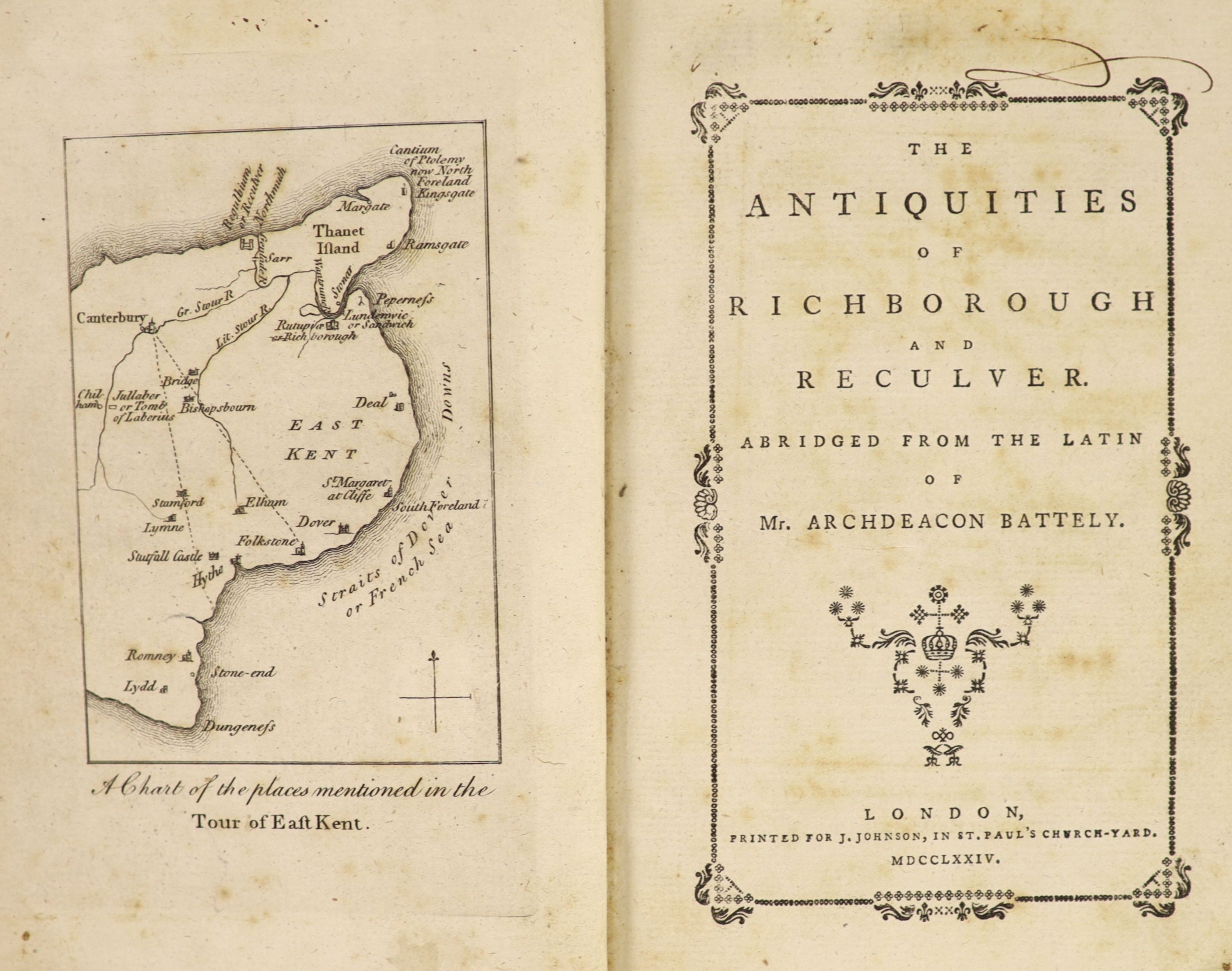 Battely, John. The Antiquities of Richborough and Reculver Abridged from the Latin of Archdeacon Battley. London, 1774.